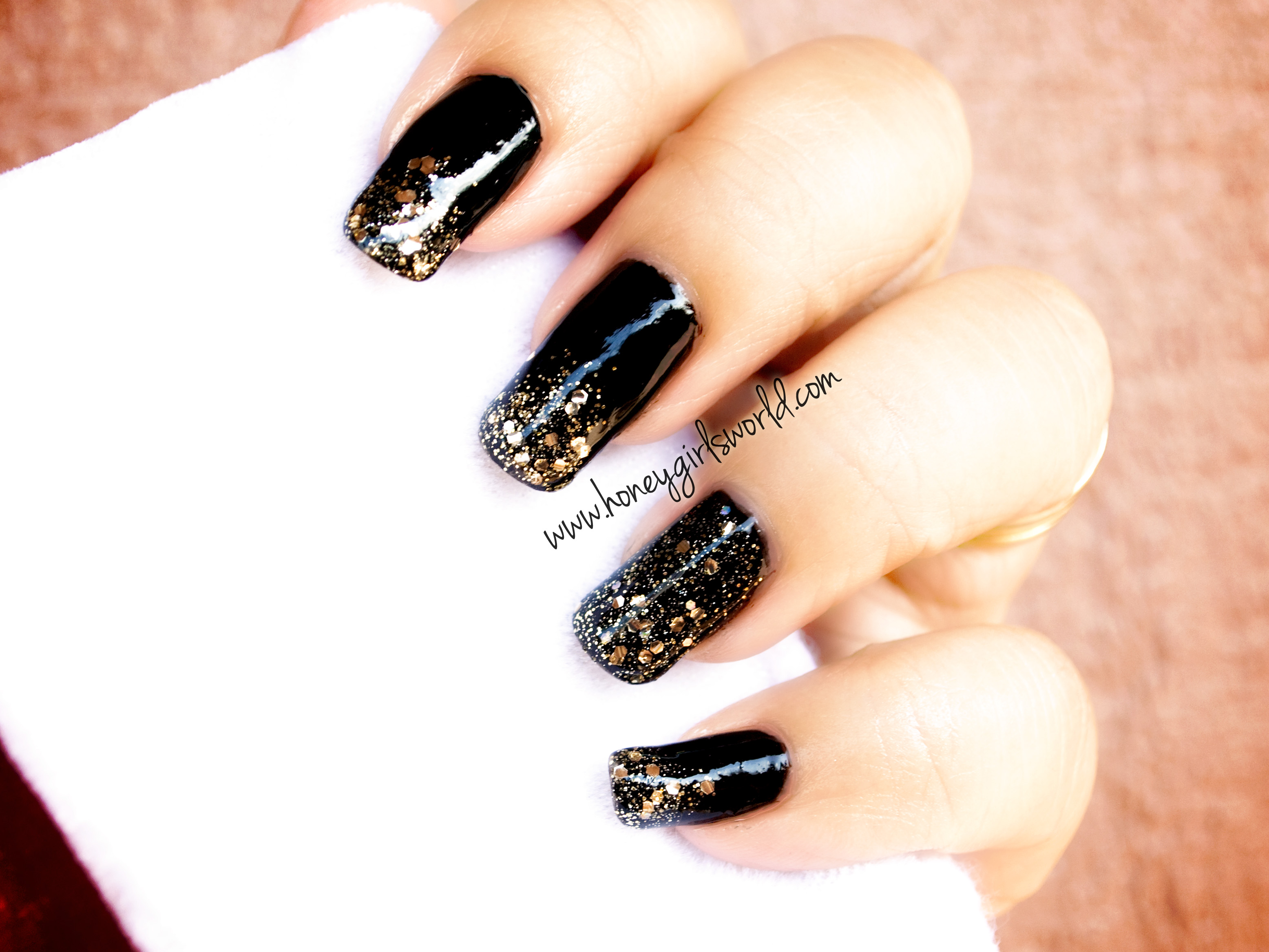 Black sparkle holiday nails 2