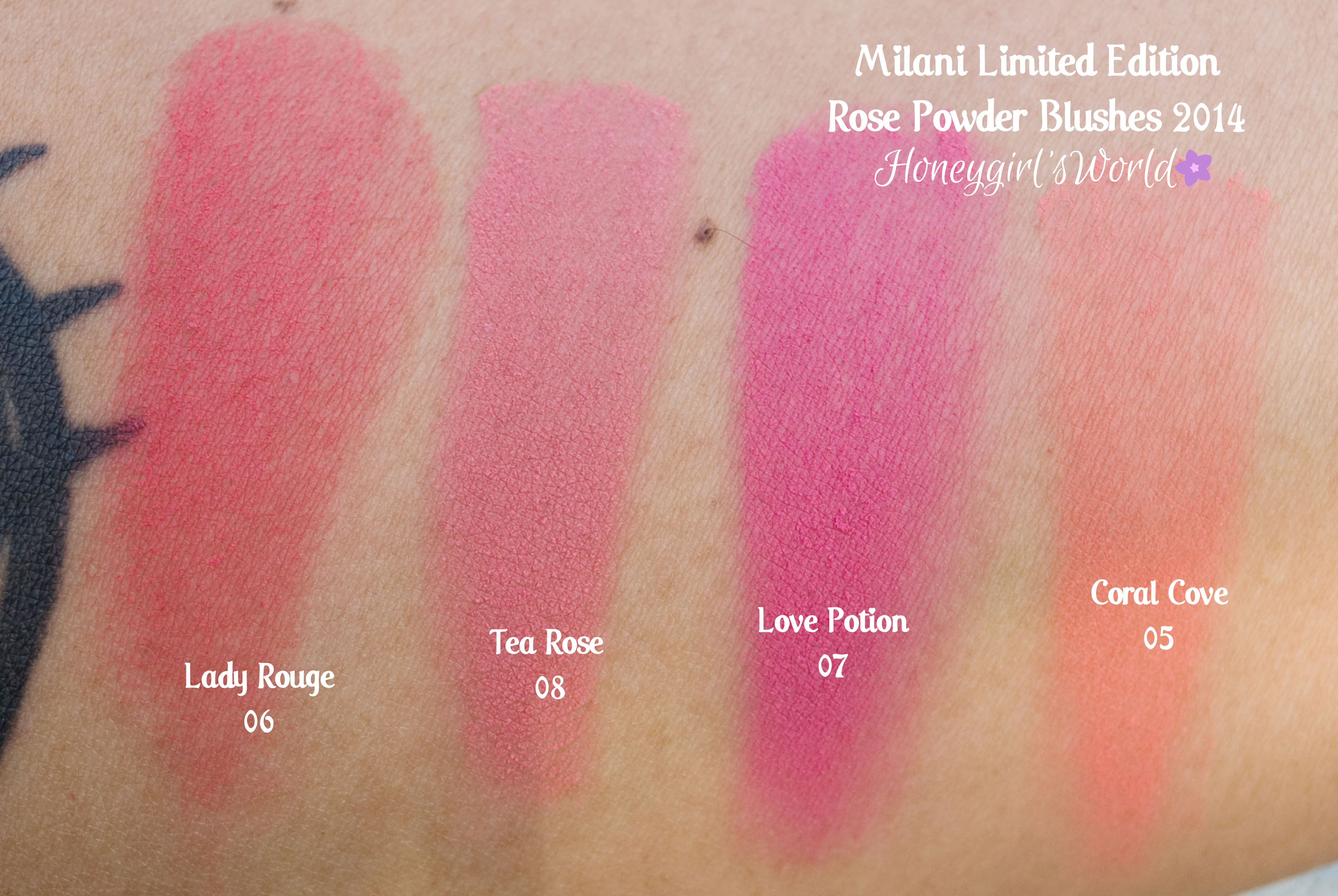 Swatches of the Milani Rose Powder Blushes 2014