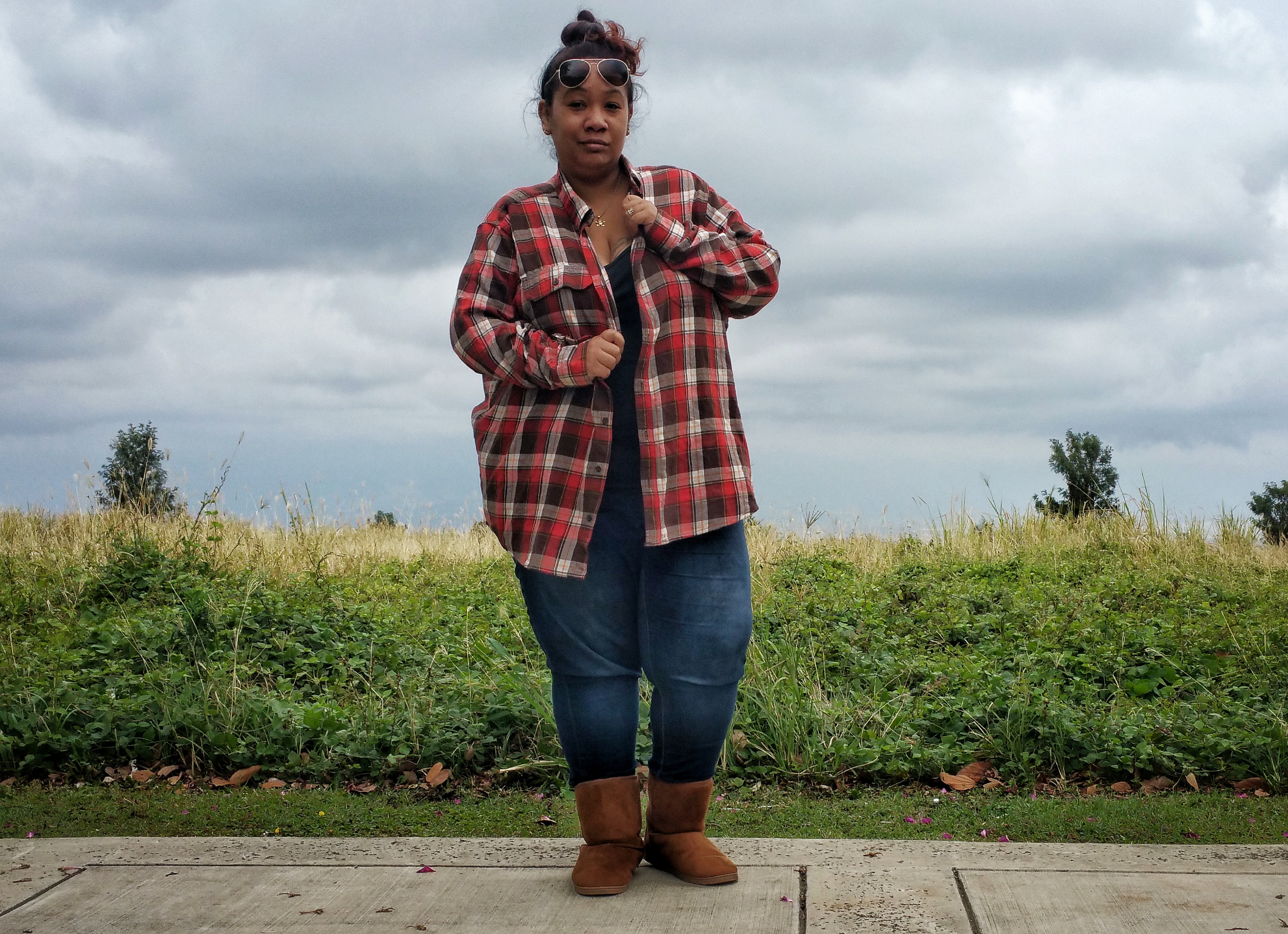 fashion, style, hawaii style, hawaii fashion, winter fashion, winter style, winter in hawaii, clothing, plus size, boots, fuzzy boots, flannel, plaid, tomboy style, hawaii girl, ootd, lotd, plus size look of the day, plus size lotd, plus size ootd,